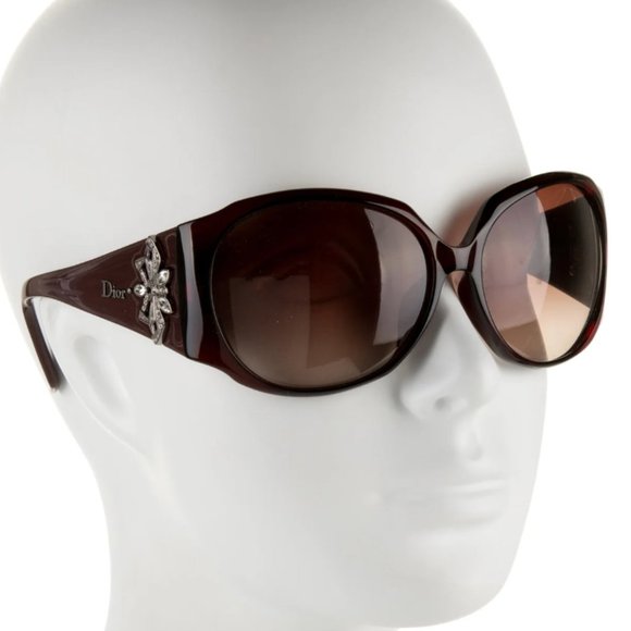Burgundy Christian Dior Frou FrouF Oversized Sunglasses with Crystals